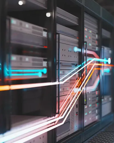 Server mit LED Datenströmen